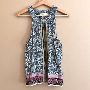 Loft Womens Large Floral Paisley Smocked Halter Sleeveless Blouse Boho Summer